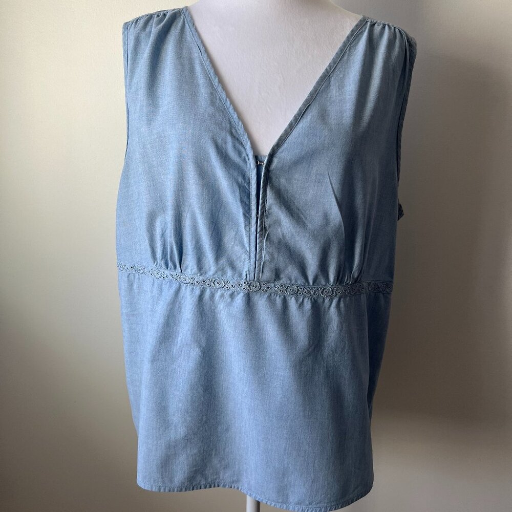 Sonoma Life+Style Weathered Denim Sleeveless Top, XL - Boho Chic! - Picture 2 of 13